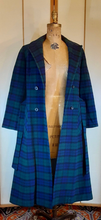 Load image into Gallery viewer, Vintage Pendleton Plaid Coat with Scarf Blue Green Fit and Flare Business Casual 100% Virgin Wool Made in Scotland Princess Flexible Size