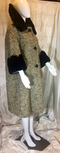 Load image into Gallery viewer, Forstmann 50s Swing Coat with Checkered Scalloped Sheared Fur Cuffs and Massive Collar M/L/XL