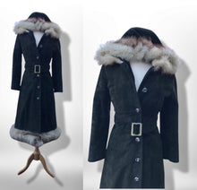 Load image into Gallery viewer, 70’s Black Suede Hooded Fox Fur Coat