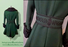 Load image into Gallery viewer, 60’s Green Wool Peacoat Lamb swakara Persian lamb belted