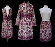 Load image into Gallery viewer, Authentic Anne Klein Vintage 60’s Tapestry Ensemble Coat Skirt Vest Featured in Mad Men