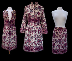 Authentic Anne Klein Vintage 60’s Tapestry Ensemble Coat Skirt Vest Featured in Mad Men