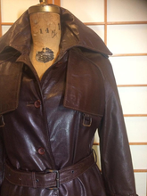 Load image into Gallery viewer, 1970s 70s Leather Trench Spy Girl Duster Highly Detailed Extra Hardware, Made in Israel M