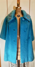 Load image into Gallery viewer, Lilli Ann Swing Mohair Blue Aqua Turquoise Hand Beaded Jeweled Embroidered Wool Luxury S/M/L Pinup 50s 60s Mad Men Mod