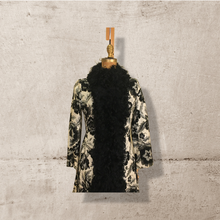 Load image into Gallery viewer, 60’s 70’s Tapestry Carpet Floral Mongolian Curly Lamb Black and White Coat Deadstock New With Tags Princess Afghan
