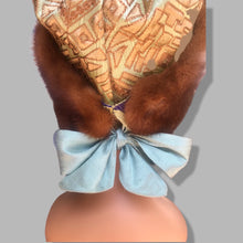 Load image into Gallery viewer, Whiskey Mink Himalayan Hat Fur Embroidered Light Blue Green Golden Embroidered Silk