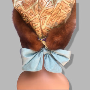 Whiskey Mink Himalayan Hat Fur Embroidered Light Blue Green Golden Embroidered Silk