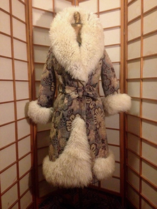 Sheep Shearling Carpet Tapestry Coat Penny Lane Genuine Shearling 60's 70's Coat Almost Famous Afghan Hippy Russian Princess Embroidered