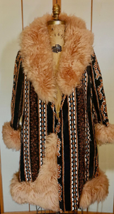 Tapestry Carpet Coat Shearling Lamb Mongolian Brocade Wool Needlepoint Russian Princess S/M/L Almost Famous Penny Lane Hippy Boho Hipster