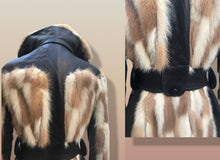 Load image into Gallery viewer, Mosaic mink and Leather in Cappuccino Cream and Chocolate Belted Patchwork Vintage 60’s Coat Jacket