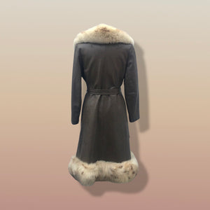 70’s Leather Spotted Fox Fur Wrap Boho Princess Coat