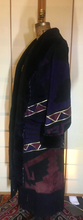 Load image into Gallery viewer, Purple Suede Aztec Patchwork Fringe Native American Leather Warm Cozy Pink Magenta Beaded Sheared Fur Long Coat M/L
