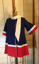 Load image into Gallery viewer, Vintage Women Lilli Ann Red White Blue 60s Mod Coat Wool Knit Attached Scarf Flexible Size