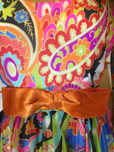 Vintage 70s Dress Maxi High Waisted Rainbow Paisley I Magnin Dress M Psychdelic Poet Sleeves