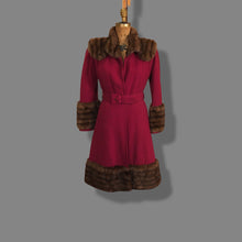 Load image into Gallery viewer, Vintage 40’s Coat Cranberry Red with Fur Trim and Wool