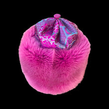 Load image into Gallery viewer, Pink Fox Fur Himalayan Hat Brocade Silk Iridescent