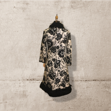 Load image into Gallery viewer, 60’s 70’s Tapestry Carpet Floral Mongolian Curly Lamb Black and White Coat Deadstock New With Tags Princess Afghan