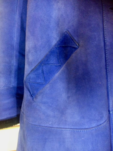 Load image into Gallery viewer, Blue Suede Shearling Coat Birger Christensen Made in Copenhagen Vtg 70s 80s Swing Coat A-Line Penny Lane Hippy