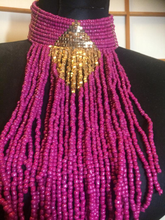 Load image into Gallery viewer, Extra Thick Collar Choker Beaded Magenta and Gold Bib Necklace