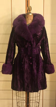 Load image into Gallery viewer, Vintage 70s Purple Coat- Faux "Sheared Lamb" Shearling Vegan Velvet Goth Punk Grunge Penny Lane Russian Princess Boho Princess Pinup