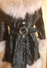 Load image into Gallery viewer, Women's Vintage 70s Coat- Shearling and Velvet Fit and flared Belted Princess Boho Almost Famous Penny Lane
