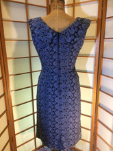 Load image into Gallery viewer, 50s 60s Blue Cotton Authentic Wiggle Dress One Piece Vintage Lace Design With Brooch