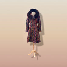 Load image into Gallery viewer, 60’s Vintage Coat Floral Tapestry Carpet Mink Collar Colorful