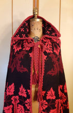 Load image into Gallery viewer, Vintage 70s Full Length Reversible Embroidered Cape- Red and Black Holiday Valentine's Day Victorian Gothic Romantic One Size For All