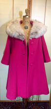 Load image into Gallery viewer, 50S 60S Mohair Pink Magenta Swing Coat Silver Norwegian Fox Fur S/M/L Pinup