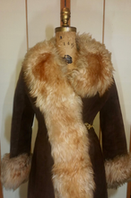 Load image into Gallery viewer, Suede Sheepskin Shearling Penny Lane Coat Princess Fit and Flare Almost Famous XS/S Boho Hippy Bohemian