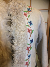 Load image into Gallery viewer, 70s Suede Shearling Embroidered Coat Full Length White Genuine Afghan ICONIC 70's Penny Lane Rocker Almost Famous M/L