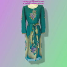 Load image into Gallery viewer, 70’s 80’s I Magnin Chiffon Dress Scarf Set Teal/Purple/Yellow