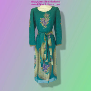 70’s 80’s I Magnin Chiffon Dress Scarf Set Teal/Purple/Yellow