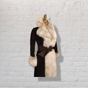 70’s Vintage Mahogany Suede Fox Fur Tuxedo Coat