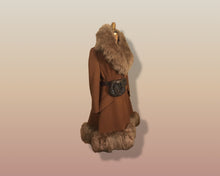 Load image into Gallery viewer, 60’s Caramel Lilli Ann Shearling Fit and Flare Princess Coat with Belt Clutch Purse Set Beaded