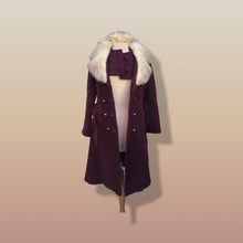 Load image into Gallery viewer, Vintage Wine Maroon Wool Mad Men 60’s Mohair Peacoat with Cross Mink Collar Mod