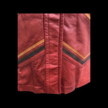 Load image into Gallery viewer, 70’s Leather Coat Chevron Trench Orange Warm Colors Fall Winter