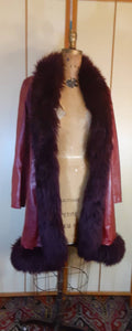 Leather Deep Red Burgundy Shearling Trimmed Princess Coat 70s Penny Lane Almost Famous