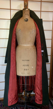 Load image into Gallery viewer, Full Length Long Flare Cape Sleeve Embroidered Kimono Coat Green Austrian Wool, Made in Austria Red Silk Lining S/M/L