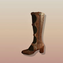 Load image into Gallery viewer, 60’s 70’s Suede and Leather Gladiator Boots with Gold Buckle Hardware Rare Size 7-8.5