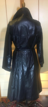 Load image into Gallery viewer, Black Leather 70s Trench Spy Coat Black Matrix Goth Jackie Kennedy Chic S/M Princess