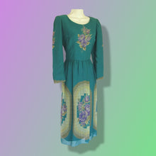 Load image into Gallery viewer, 70’s 80’s I Magnin Chiffon Dress Scarf Set Teal/Purple/Yellow