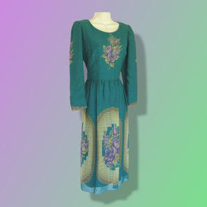 70’s 80’s I Magnin Chiffon Dress Scarf Set Teal/Purple/Yellow