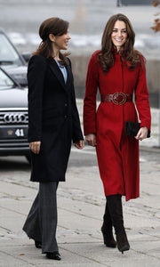 Red Wool Mod 60s Coat Double Breasted Princess Cut Fit Flare Belted Small Kate Middleton Style Pinup Career Coat