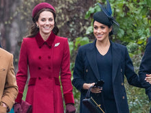 Load image into Gallery viewer, Red Wool Mod 60s Coat Double Breasted Princess Cut Fit Flare Belted Small Kate Middleton Style Pinup Career Coat