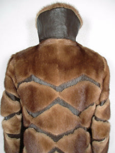 70s Vintage Mink Leather Coat --Honey Mink Brown Leather Geometric Patchwork S/M