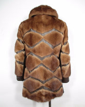 Load image into Gallery viewer, 70s Vintage Mink Leather Coat --Honey Mink Brown Leather Geometric Patchwork S/M