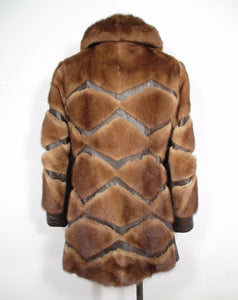 70s Vintage Mink Leather Coat --Honey Mink Brown Leather Geometric Patchwork S/M