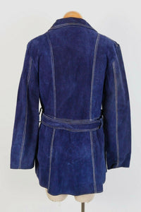 Vintage Women's Coat --70s Purple Blue Suede Jacket Coat Belted Tailored Small to medium Boho