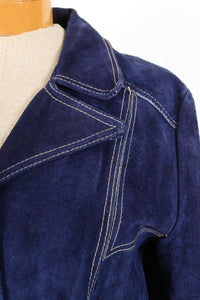 Vintage Women's Coat --70s Purple Blue Suede Jacket Coat Belted Tailored Small to medium Boho